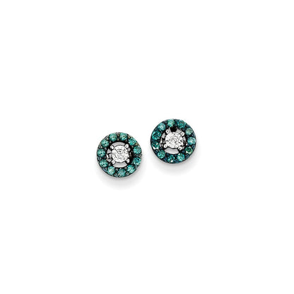 14k White Gold w/ Blue and White Real Diamond Post Earrings