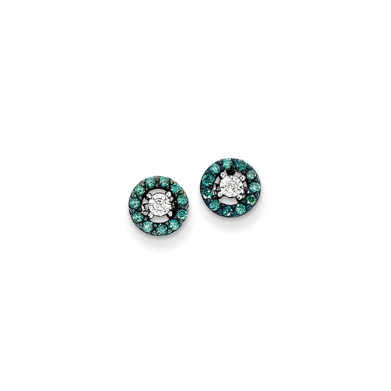14k White Gold w/ Blue and White Real Diamond Post Earrings
