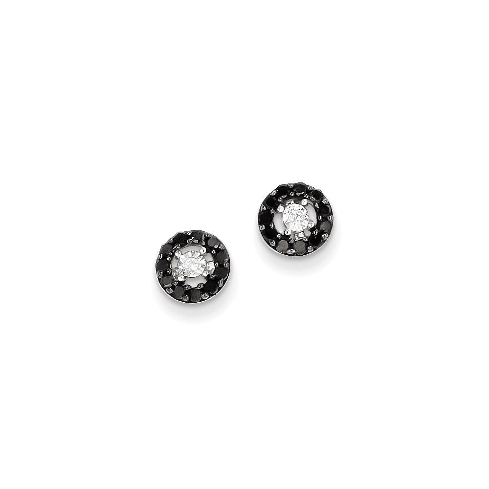 14k White Gold w/ Black and White Real Diamond Post Earrings