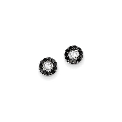 14k White Gold w/ Black and White Real Diamond Post Earrings