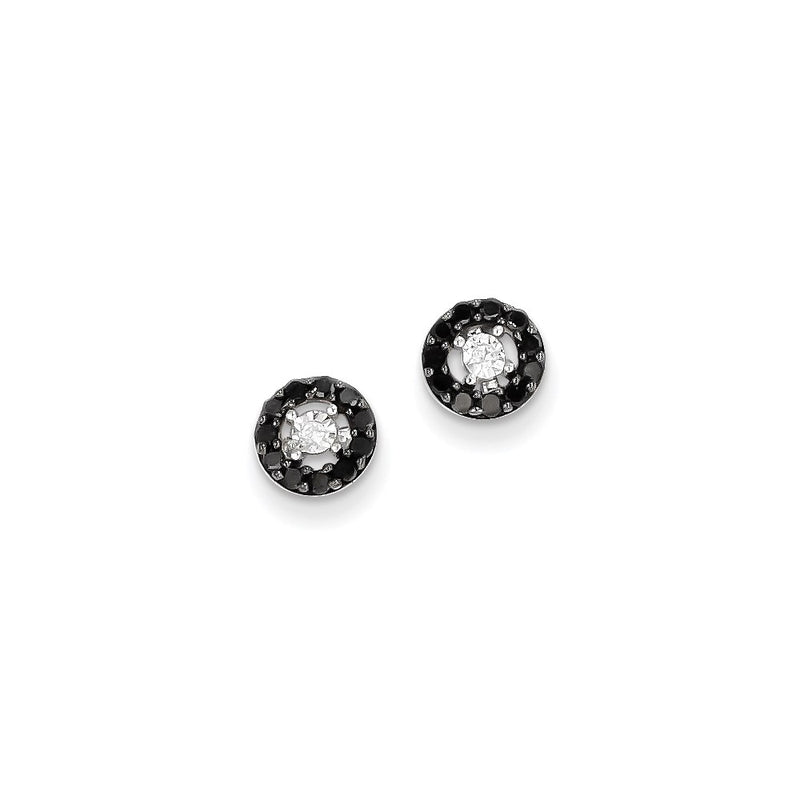 14k White Gold w/ Black and White Real Diamond Post Earrings