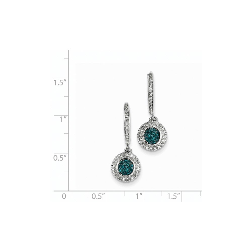 14k White Gold w/ Blue and White Real Diamond Leverback Earrings