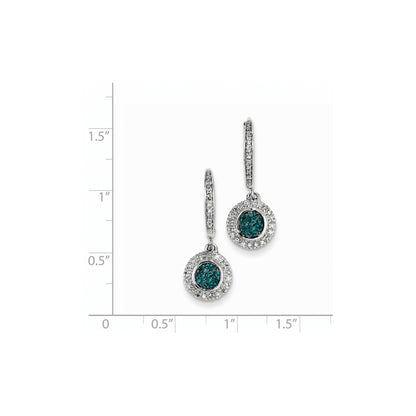 14k White Gold w/ Blue and White Real Diamond Leverback Earrings