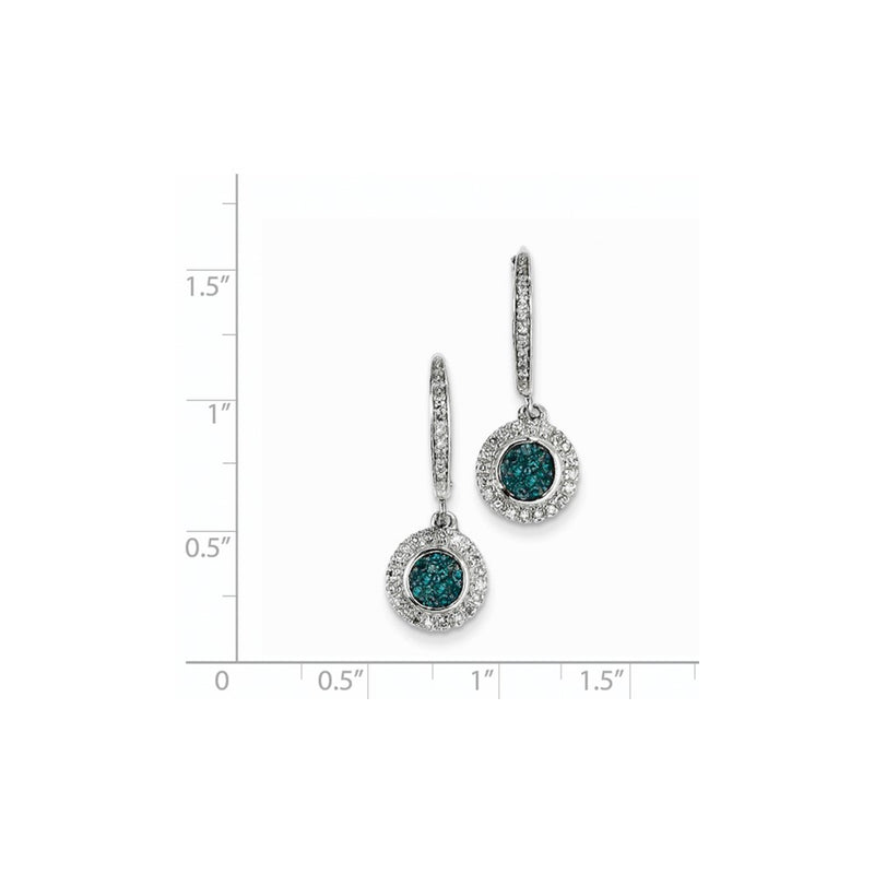 14k White Gold w/ Blue and White Real Diamond Leverback Earrings