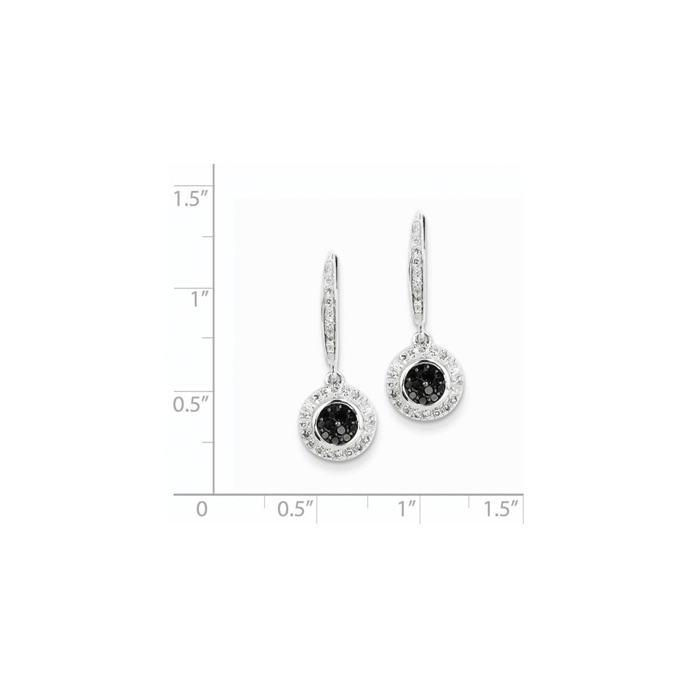 14k White Gold w/ Black and White Real Diamond Leverback Earrings