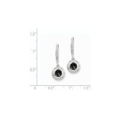 14k White Gold w/ Black and White Real Diamond Leverback Earrings