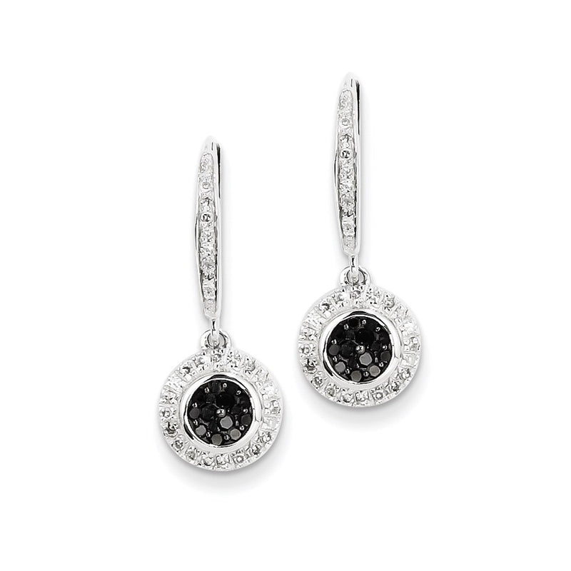14k White Gold w/ Black and White Real Diamond Leverback Earrings