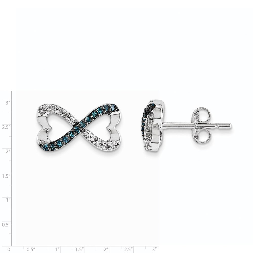 14k White Gold w/ Blue and White Real Diamond Infinity Heart Post Earrings