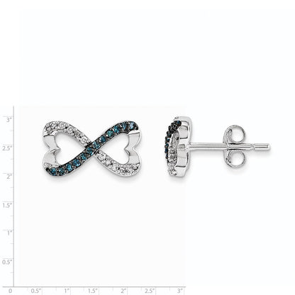 14k White Gold w/ Blue and White Real Diamond Infinity Heart Post Earrings