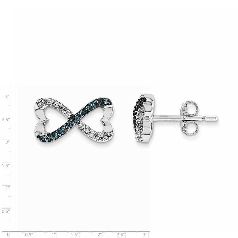 14k White Gold w/ Blue and White Real Diamond Infinity Heart Post Earrings