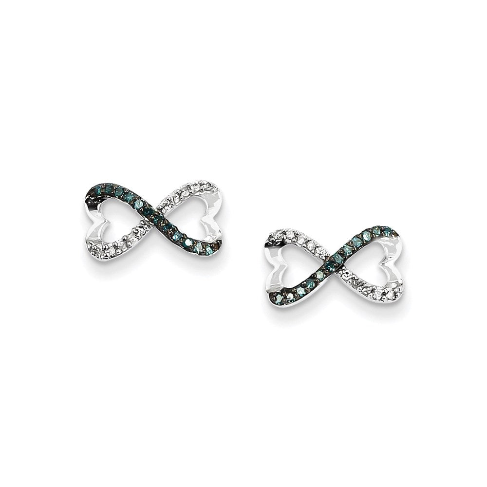 14k White Gold w/ Blue and White Real Diamond Infinity Heart Post Earrings