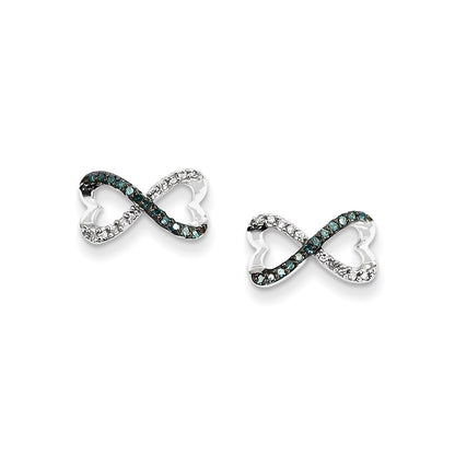 14k White Gold w/ Blue and White Real Diamond Infinity Heart Post Earrings