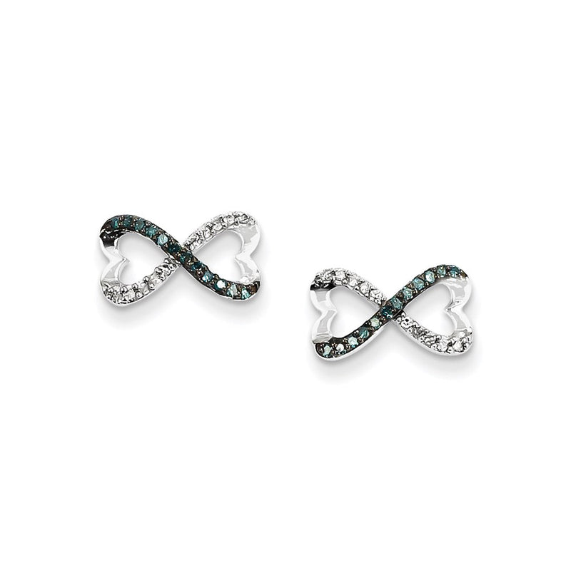 14k White Gold w/ Blue and White Real Diamond Infinity Heart Post Earrings