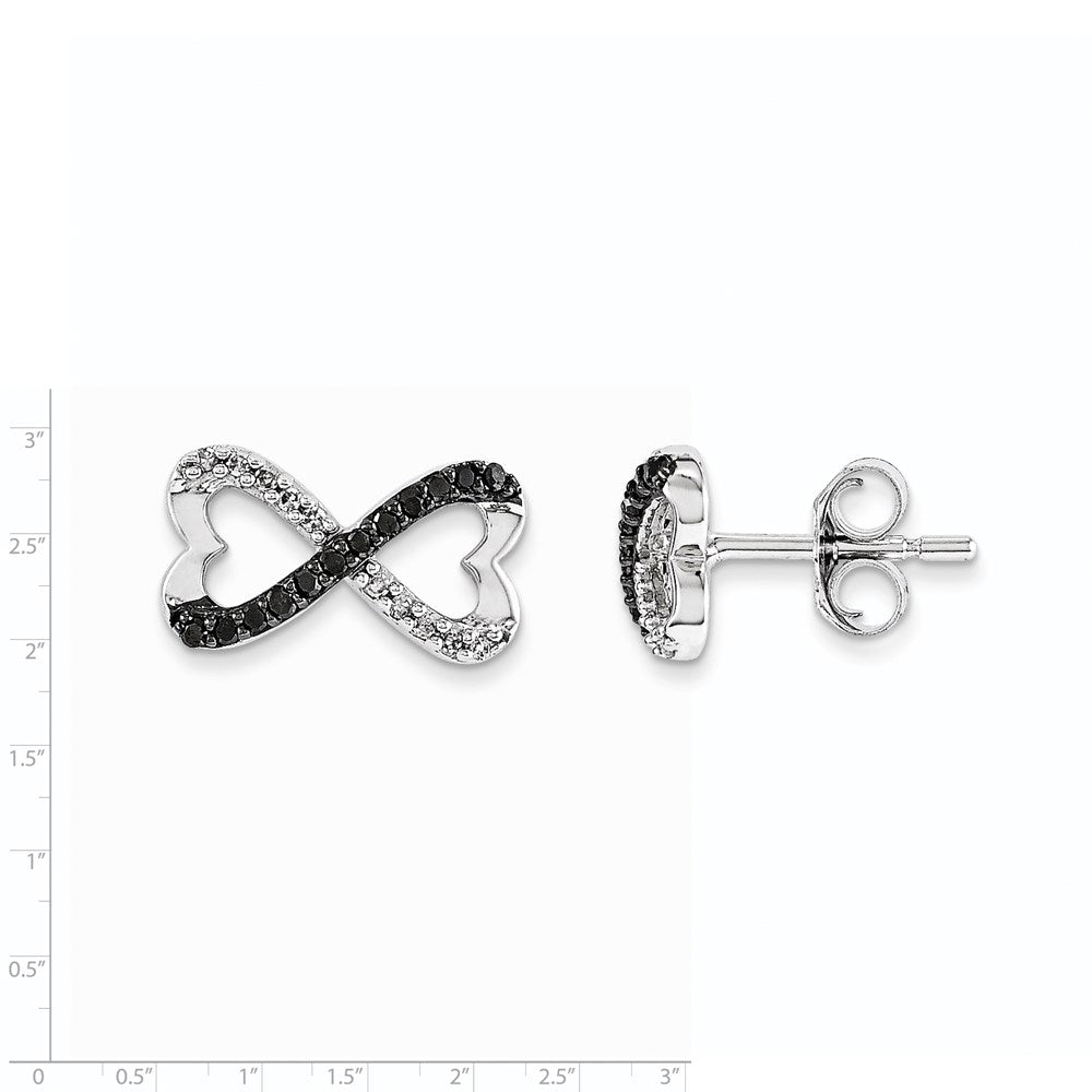 14k White Gold w/ Black and White Real Diamond Infinity Heart Post Earrings