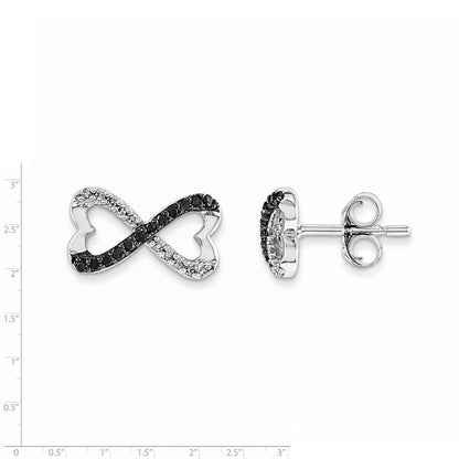 14k White Gold w/ Black and White Real Diamond Infinity Heart Post Earrings