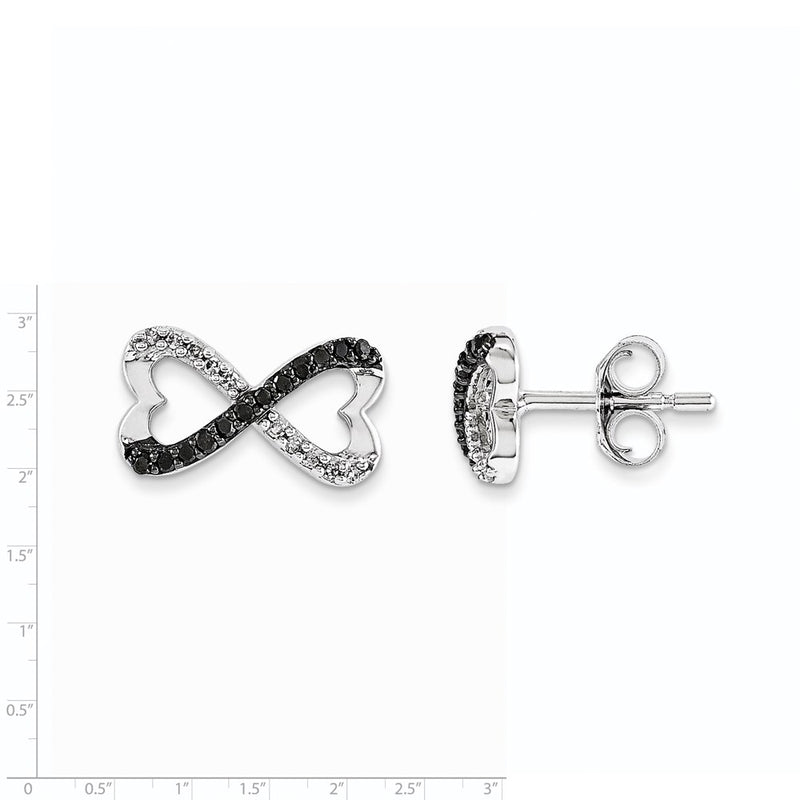 14k White Gold w/ Black and White Real Diamond Infinity Heart Post Earrings