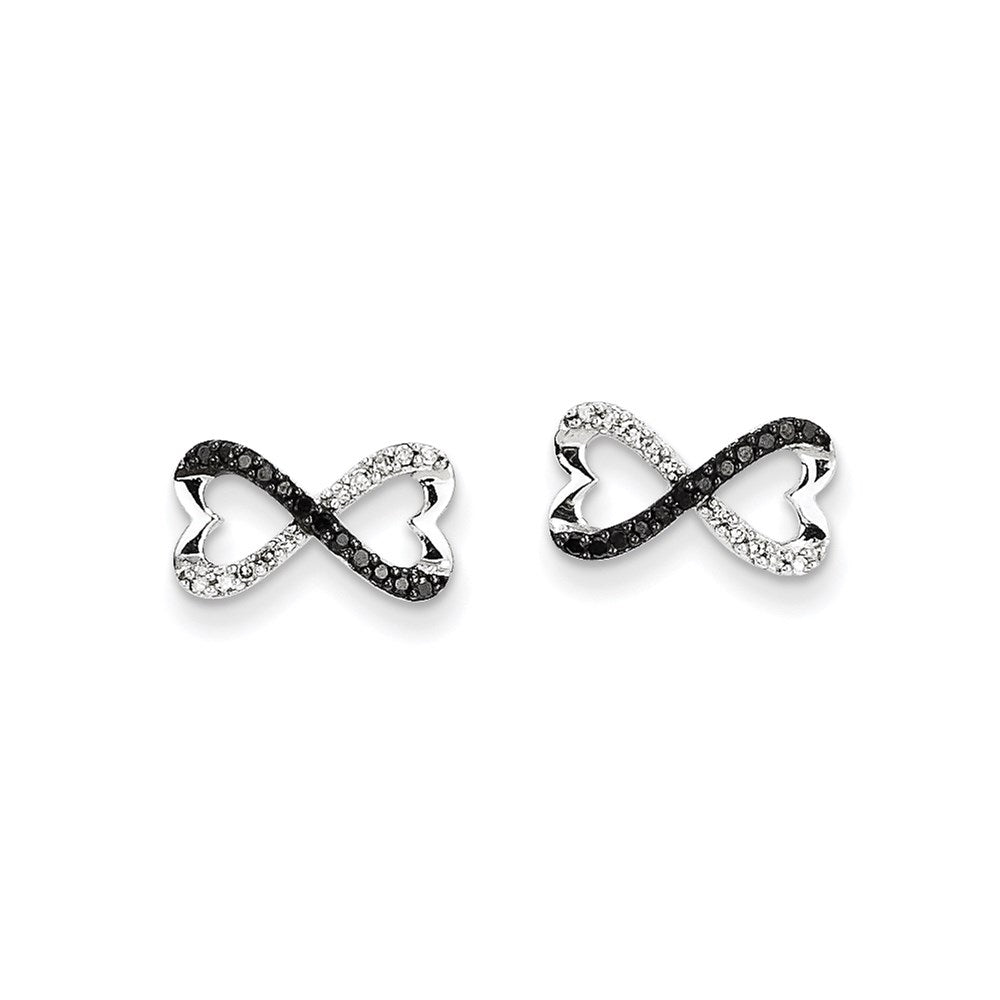 14k White Gold w/ Black and White Real Diamond Infinity Heart Post Earrings
