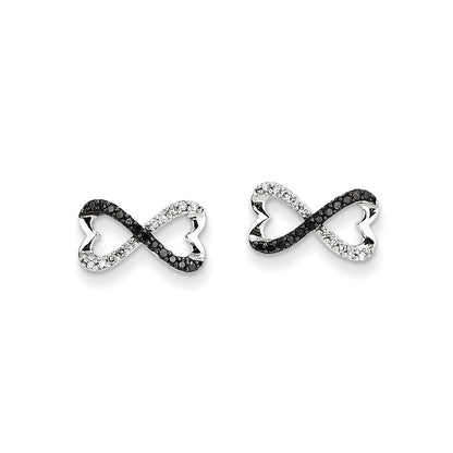 14k White Gold w/ Black and White Real Diamond Infinity Heart Post Earrings