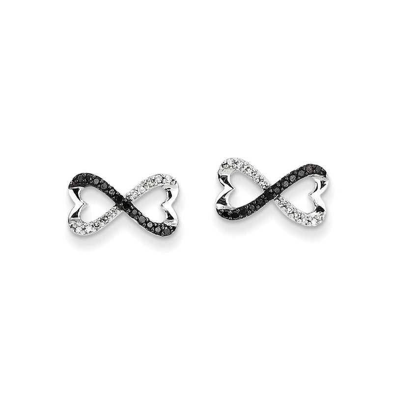 14k White Gold w/ Black and White Real Diamond Infinity Heart Post Earrings