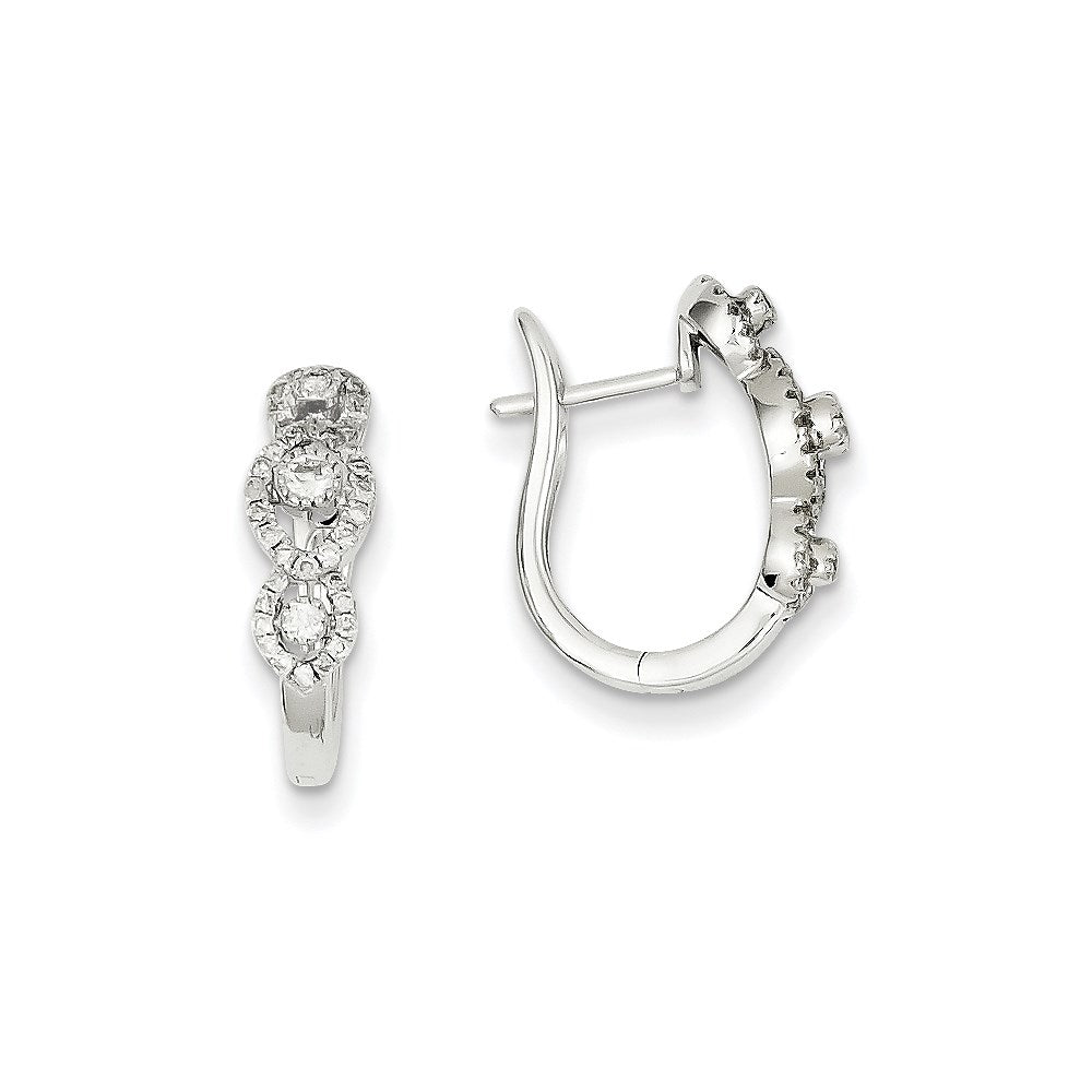 14k White Gold Real Diamond Hinged Hoop Earrings