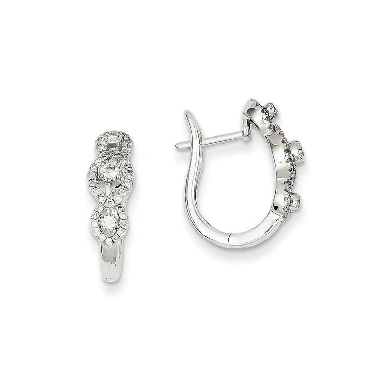 14k White Gold Real Diamond Hinged Hoop Earrings