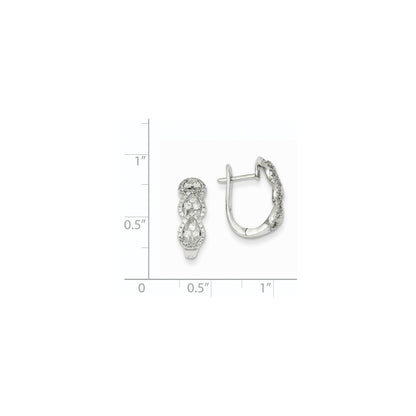 14k White Gold Real Diamond Heart Pattern Hinged Hoop Earrings