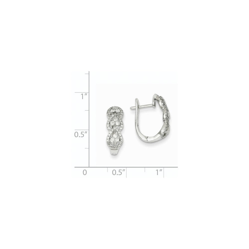 14k White Gold Real Diamond Heart Pattern Hinged Hoop Earrings