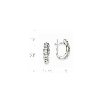 14k White Gold Real Diamond Hinged Hoop Earrings