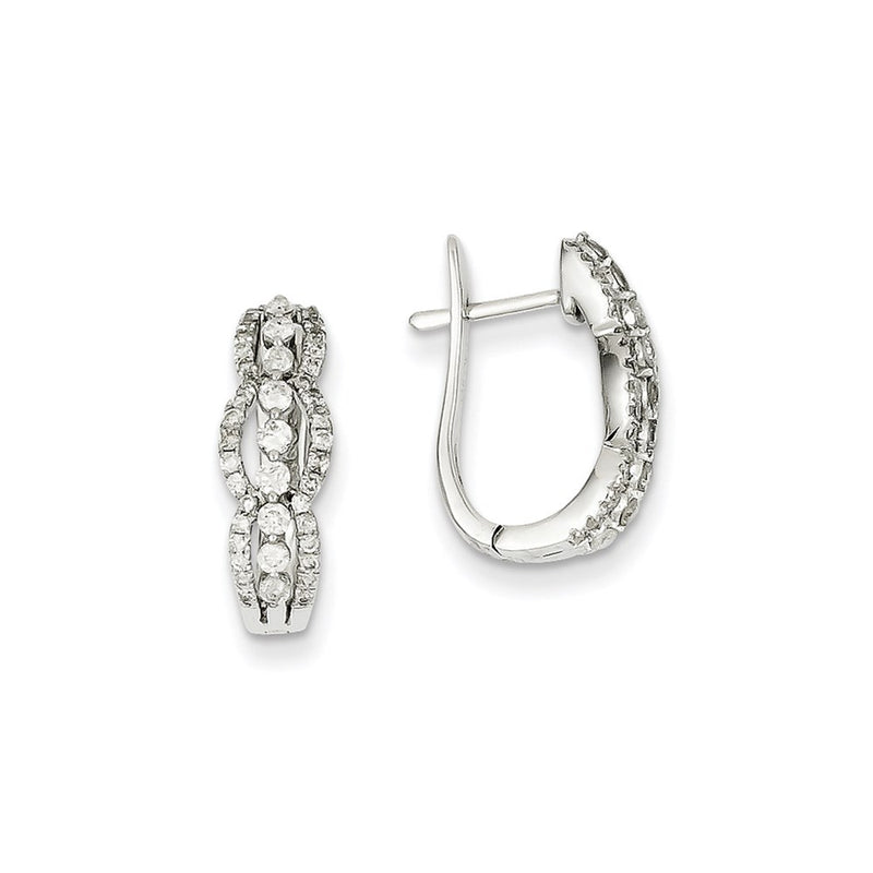 14k White Gold Real Diamond Hinged Hoop Earrings