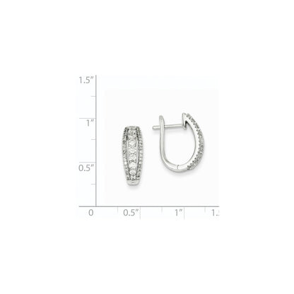 14k White Gold Real Diamond Three Row Hinged Hoop Earrings