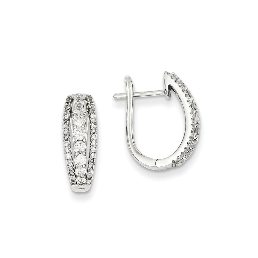14k White Gold Real Diamond Three Row Hinged Hoop Earrings