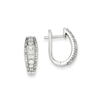 14k White Gold Real Diamond Three Row Hinged Hoop Earrings