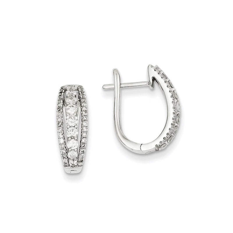 14k White Gold Real Diamond Three Row Hinged Hoop Earrings