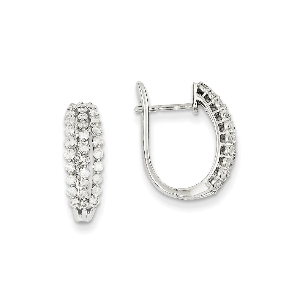 14k White Gold Real Diamond Hinged Hoop Earrings