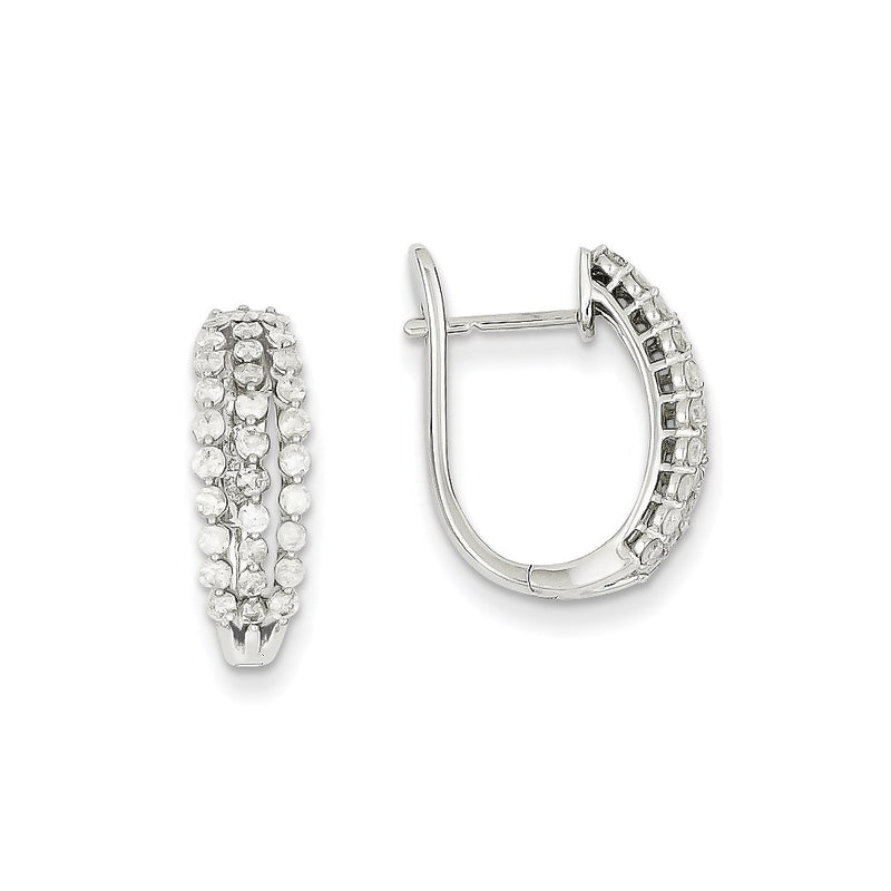 14k White Gold Real Diamond Hinged Hoop Earrings