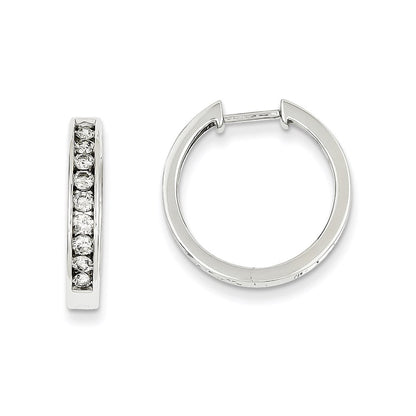 14k White Gold Real Diamond Small Hinged Hoop Earrings
