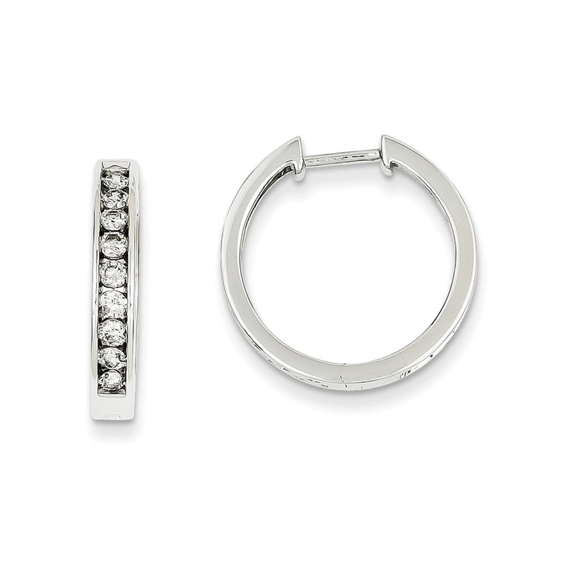 14k White Gold Real Diamond Small Hinged Hoop Earrings
