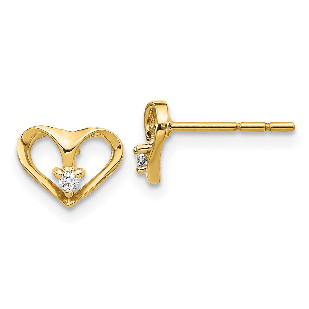 14k Yellow Gold VS Real Diamond heart Earrings