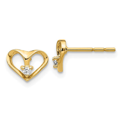 14k Yellow Gold VS Real Diamond heart Earrings