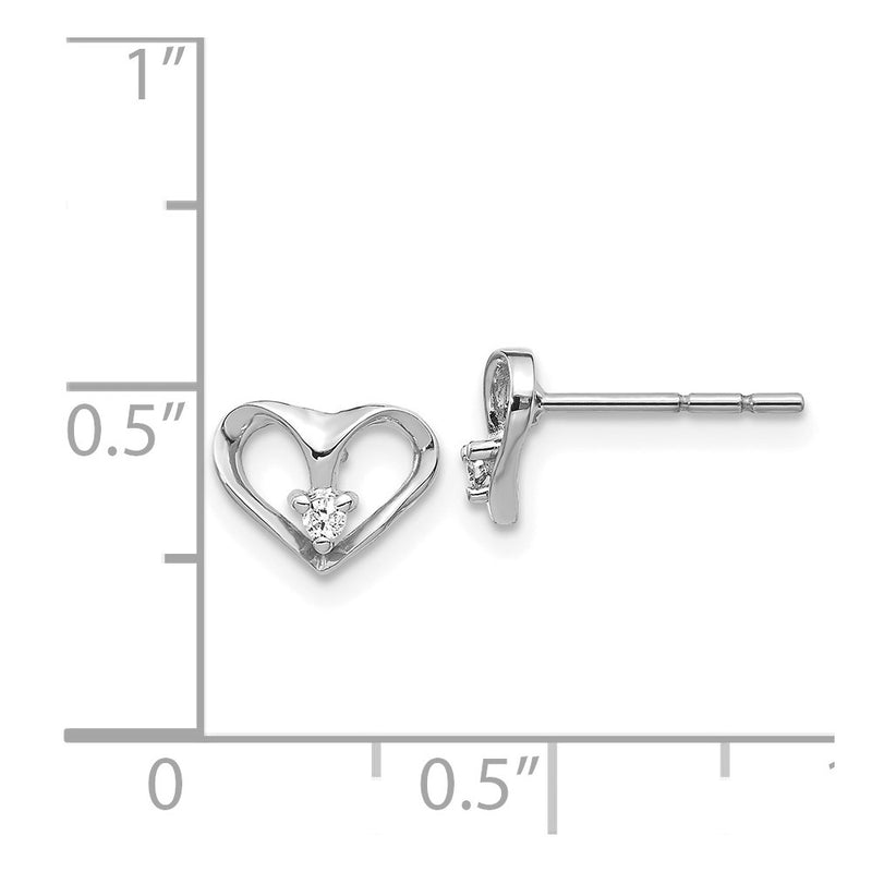 14k White Gold AA Real Diamond Heart Post Earrings