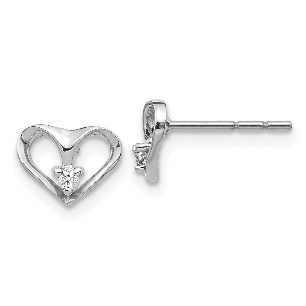 14k White Gold AAA Real Diamond heart Earrings