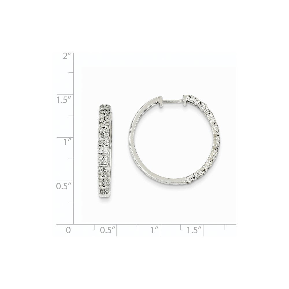 14k White Gold Real Diamond Hinged Hoop Earrings