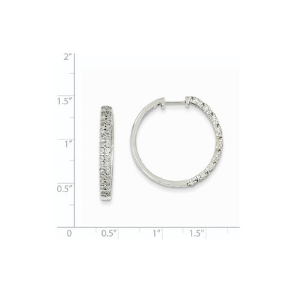 14k White Gold Real Diamond Hinged Hoop Earrings