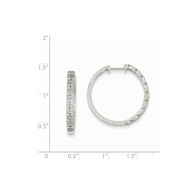 14k White Gold Real Diamond Hinged Hoop Earrings