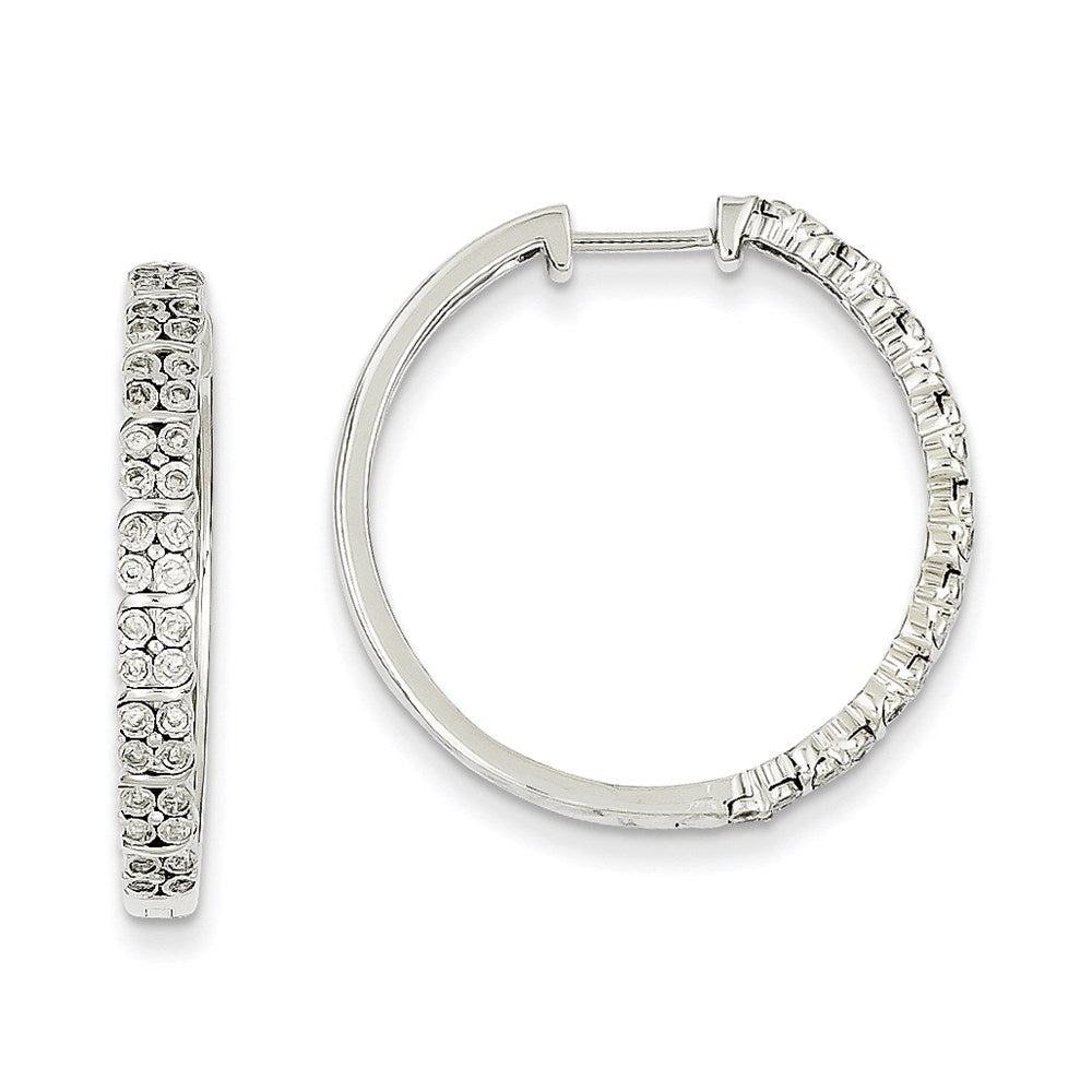 14k White Gold Real Diamond Hinged Hoop Earrings