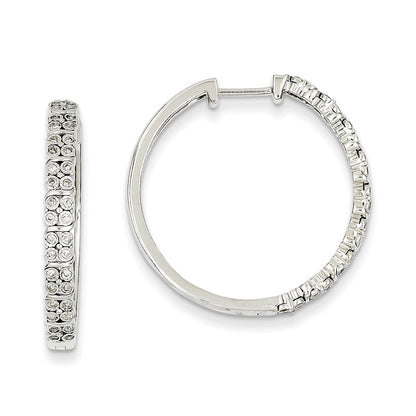 14k White Gold Real Diamond Hinged Hoop Earrings