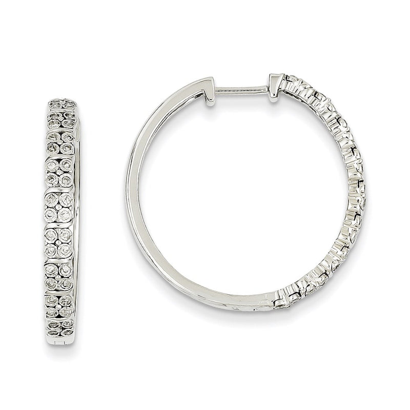 14k White Gold Real Diamond Hinged Hoop Earrings