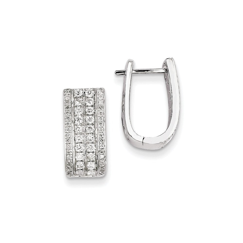 14k White Gold Real Diamond Hinged Hoop Earrings