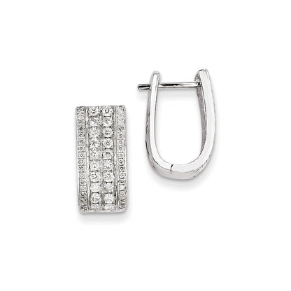 14k White Gold Real Diamond Hinged Hoop Earrings