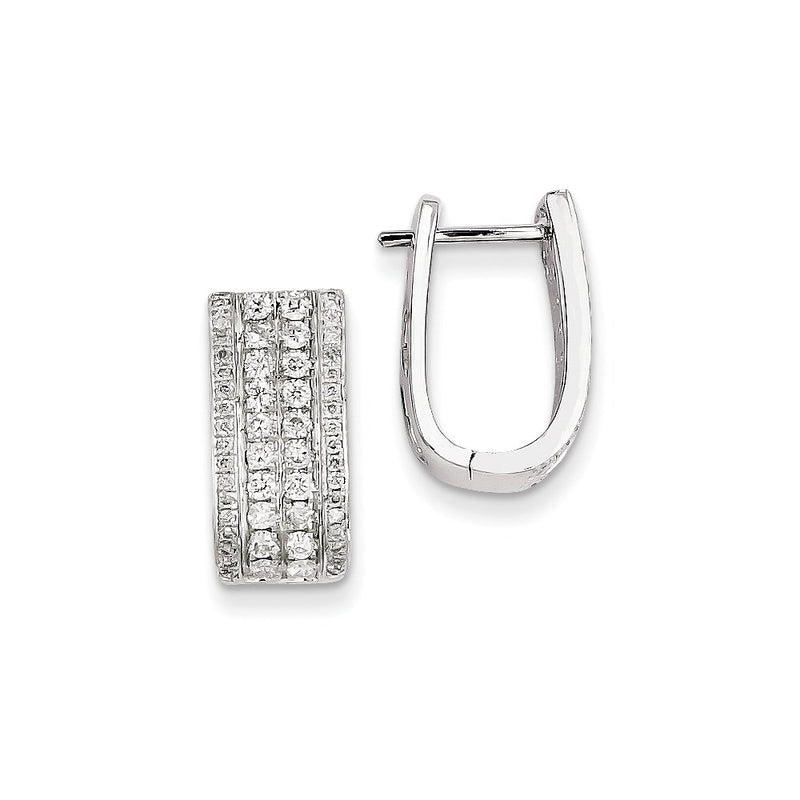 14k White Gold Real Diamond Hinged Hoop Earrings